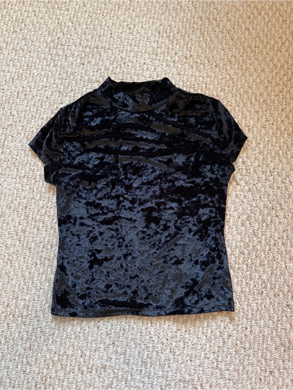 a new day Black Crushed Velvet Short Sleeve Mock Neck Top